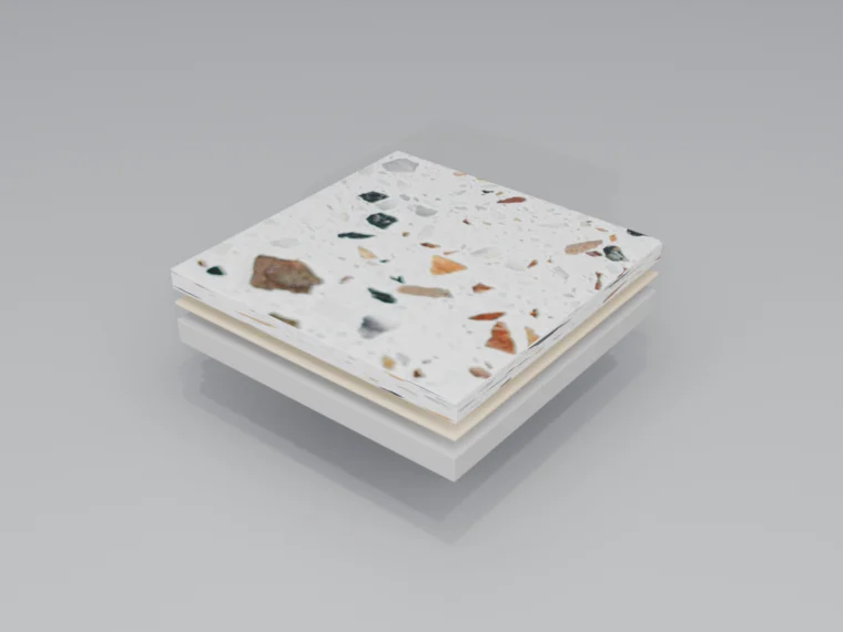 Terrazzo — floor system cross-section (3D render)