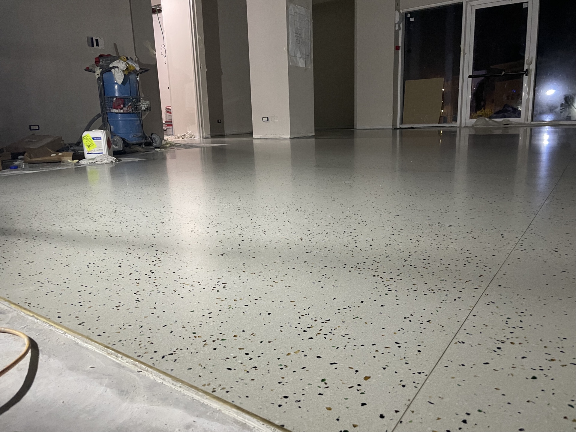 Terrazzo cement floor — wide view
